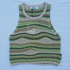 SANDRO Crochet Knit Crop Top Green NWT